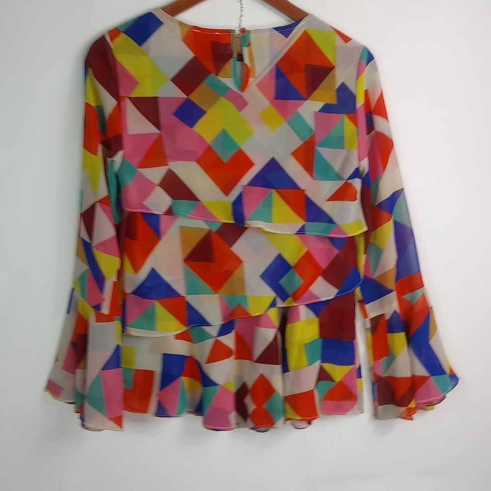V Cristina S Kaliedoscope Bell Sleeved Blouse Top Multi - Picture 4 of 4